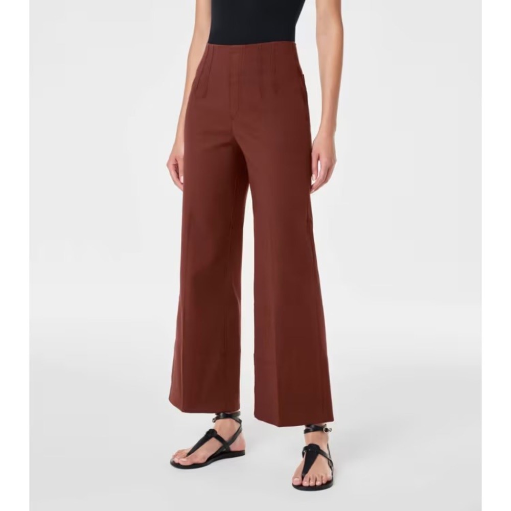 Spanx Stretch Twill Cropped Wide Leg Trouser Pants  Brown Women's Size XL